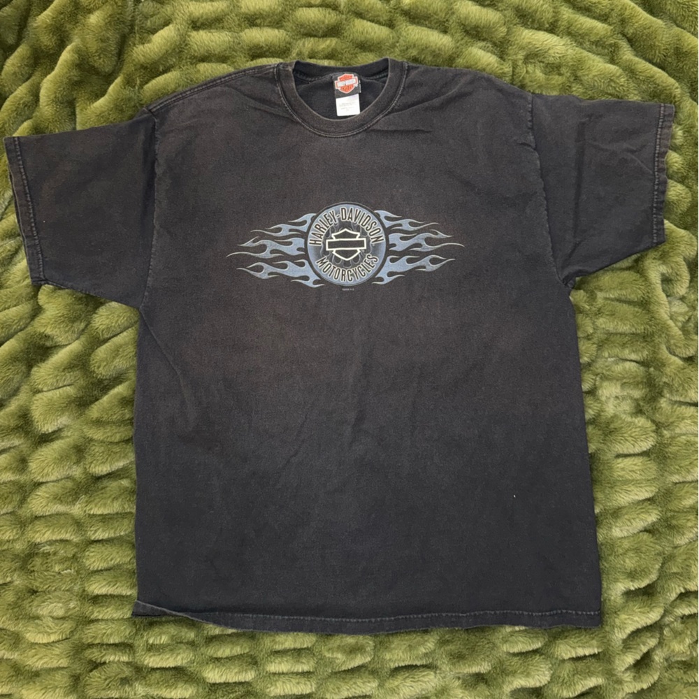 Harley-Davidson Black Tee with Blue Flame Graphic